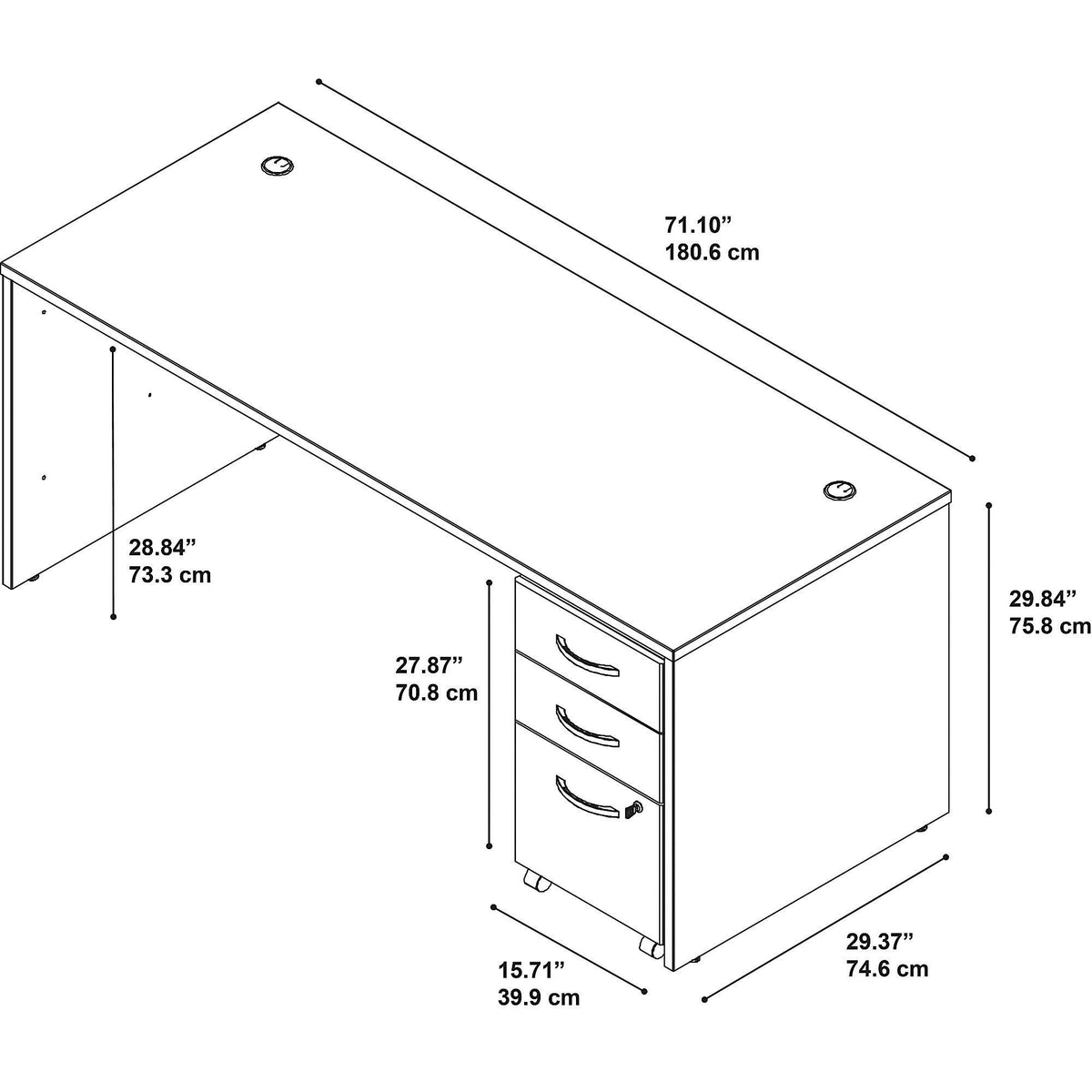 Office Desk with Mobile File Cabinet, 72w x 30D J362147