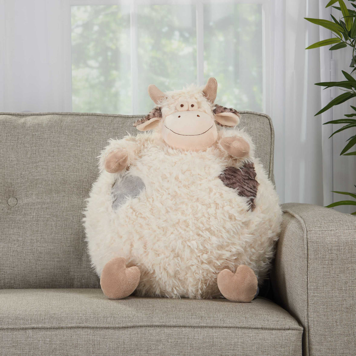 16" Oversized Cow Plush Pouf Pillow N3798