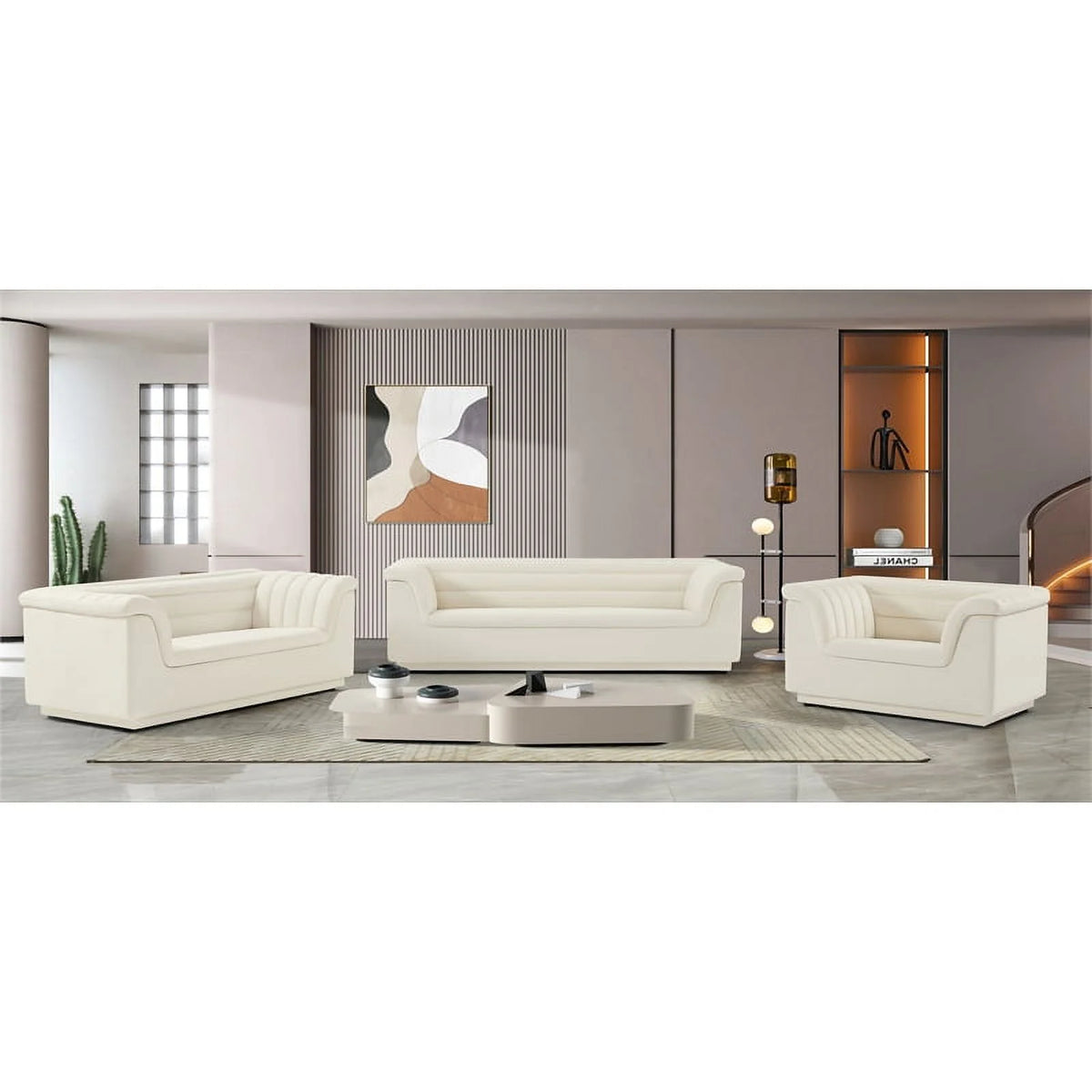 Cream Velvet Loveseat A11382