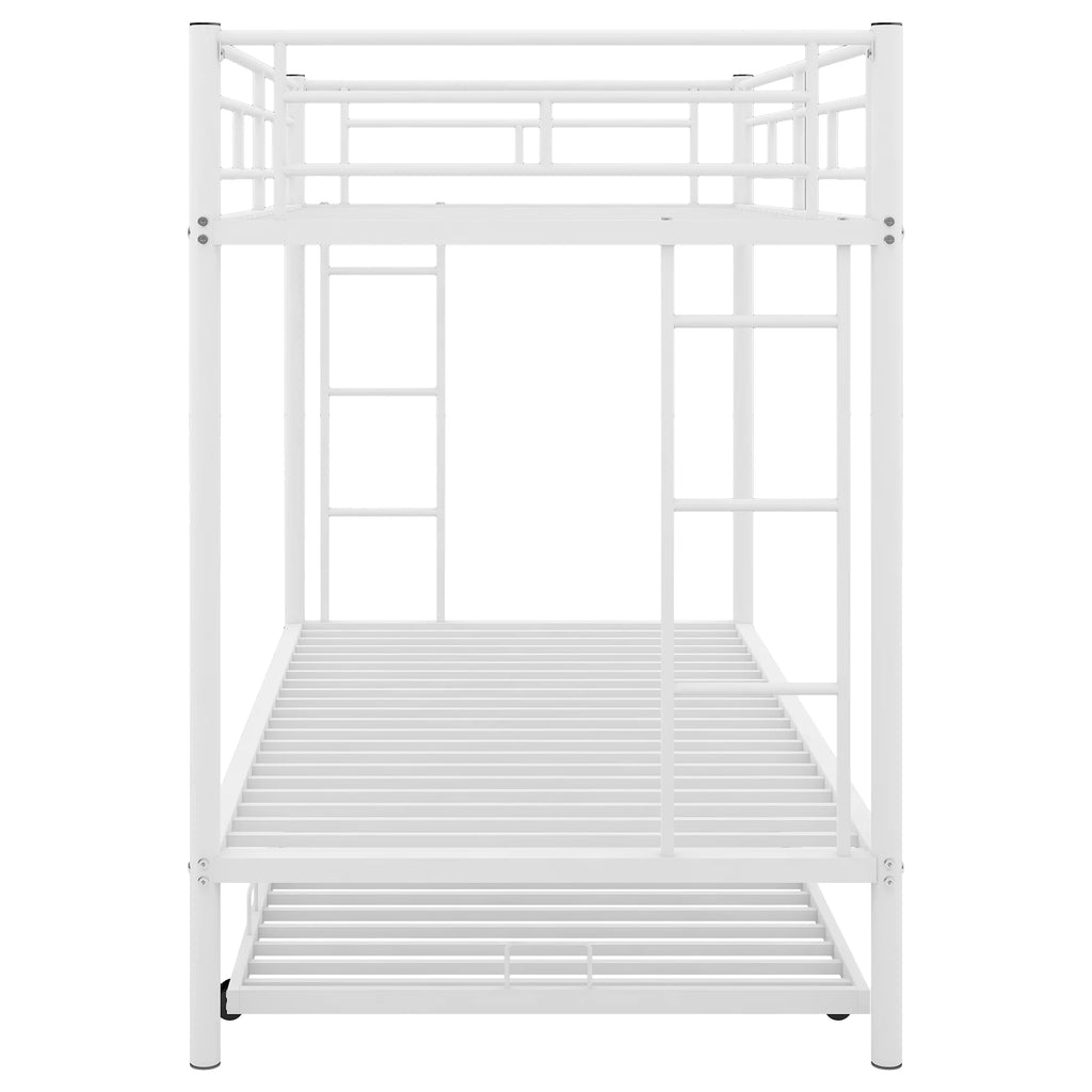 White Metal Twin over Twin Bunk Bed with Trundle P604