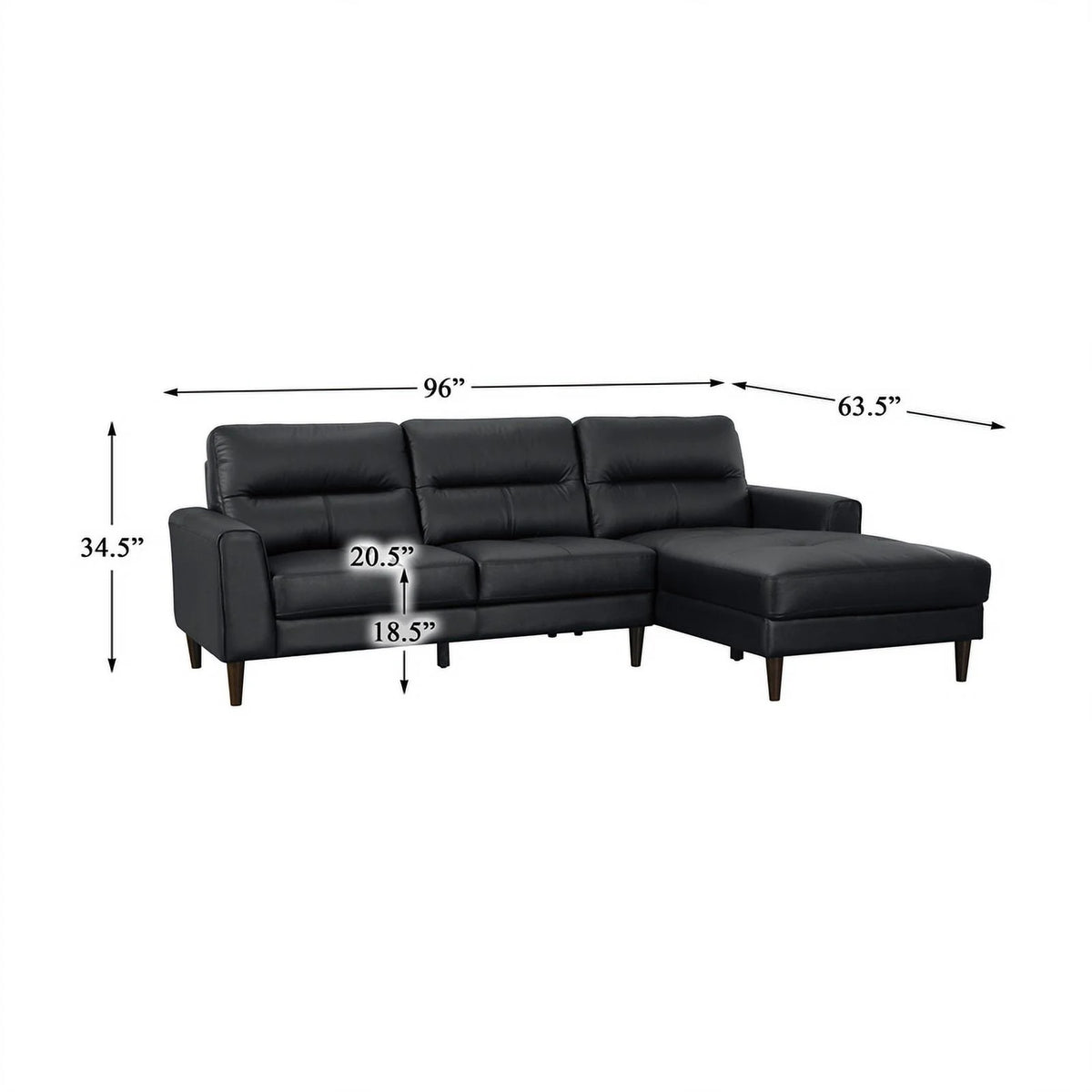 Black 2-Piece Leather Match Sectional with Right Chaise Y993264