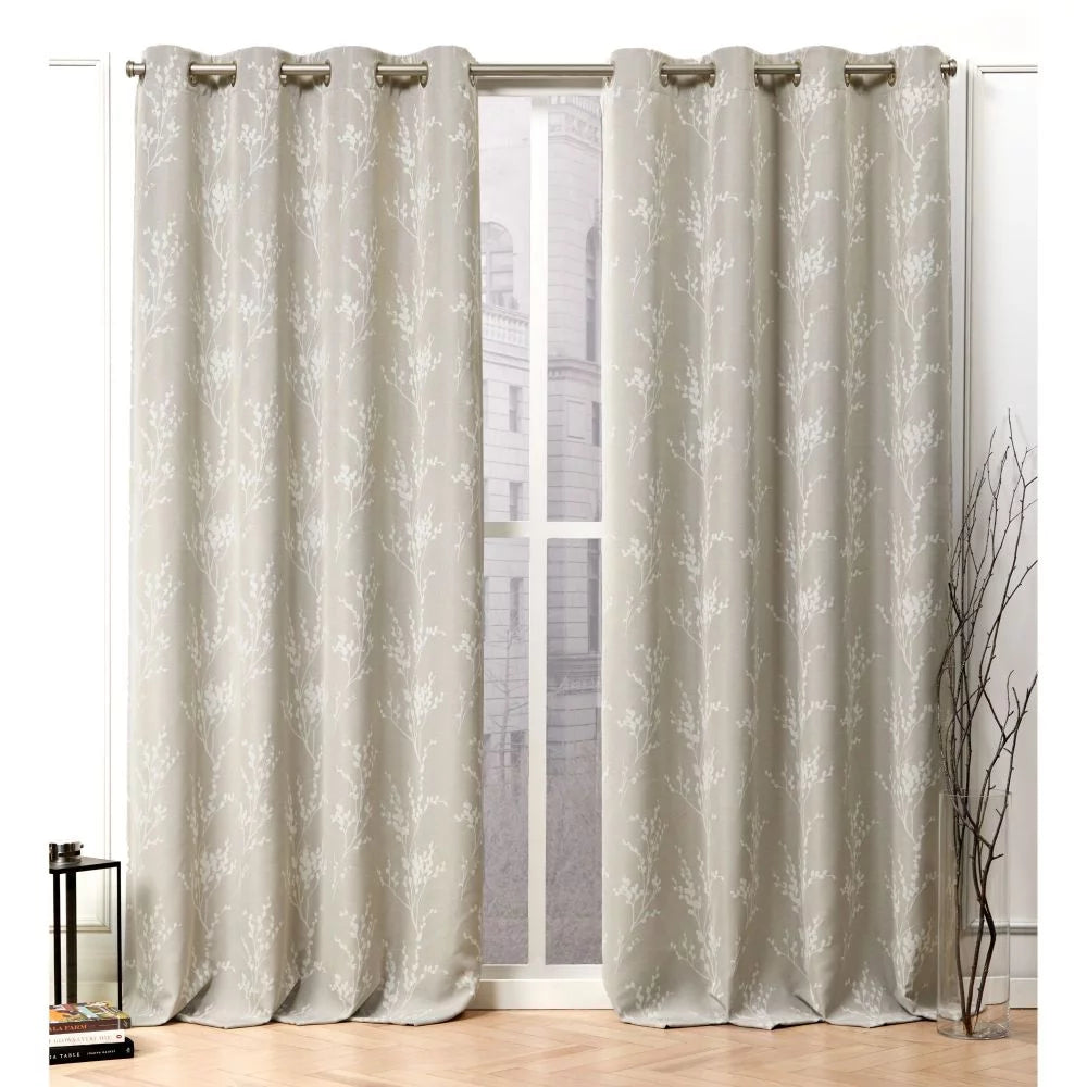 Floral Room Darkening Grommet Top Curtain Panel Pair 52"x84" Linen S57635