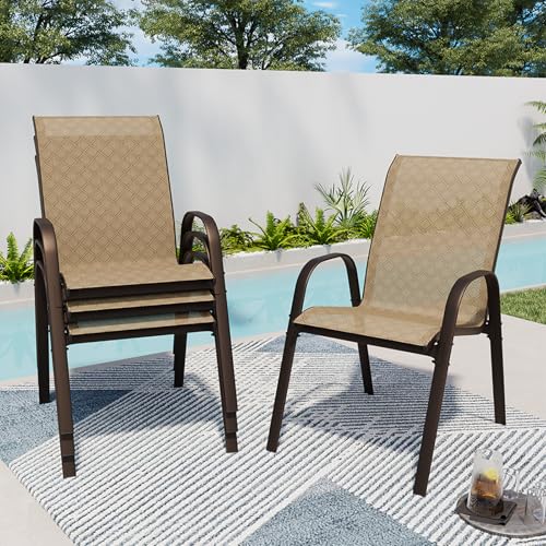 Beige Set of 4 Stackable Patio Dining Chairs with Metal Frame M9257
