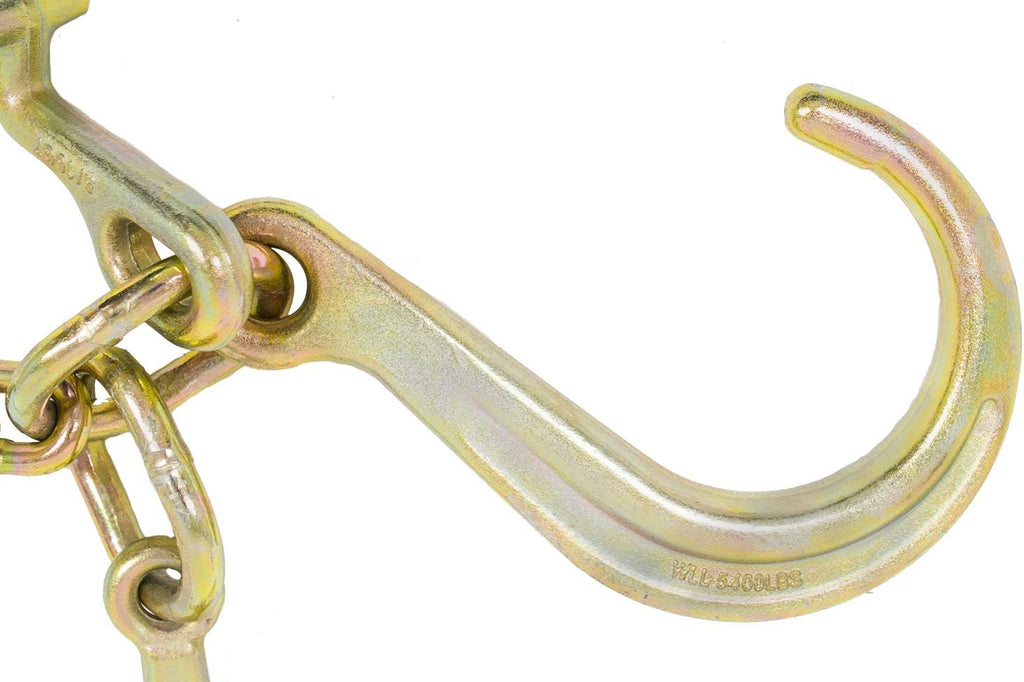 (2 Pack) 5/16'' x 3' G70 V-Chain Bridle with 8" Medium J Hooks, T-Hook & J-Hook with Grab Hooks 3' Legs 4700 lbs WLL V950822