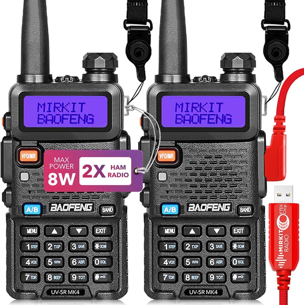 Baofeng Radio UV-5R MK4 8 Watt Max Power with 3800 mAh Handheld Mic Programming Cable and Software - Extra Pack B177