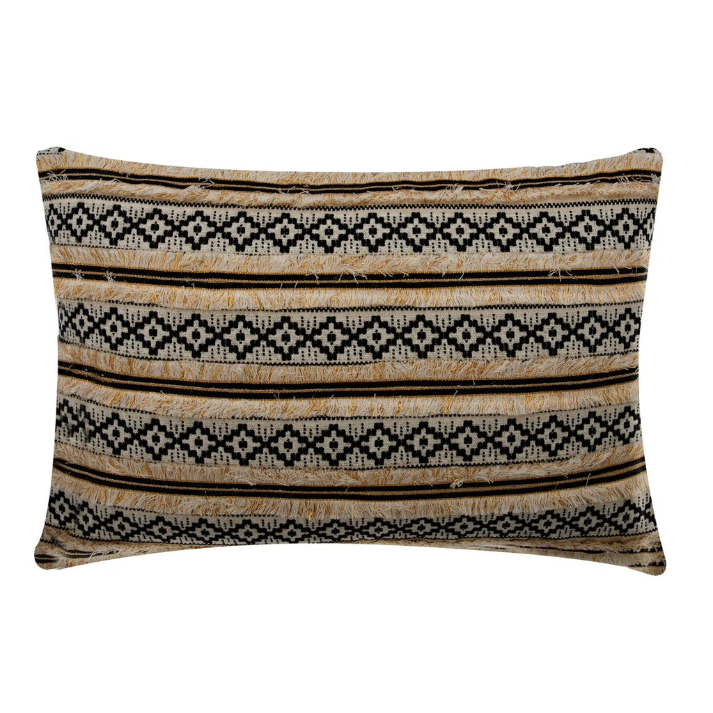 Black & Beige Pack of 2 Cotton Striped Lumbar Cushion Covers X6637
