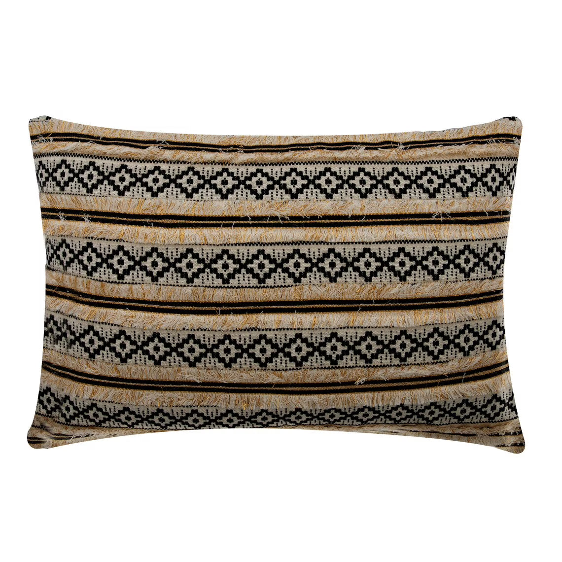 Black & Beige Pack of 2 Cotton Striped Lumbar Cushion Covers X6637