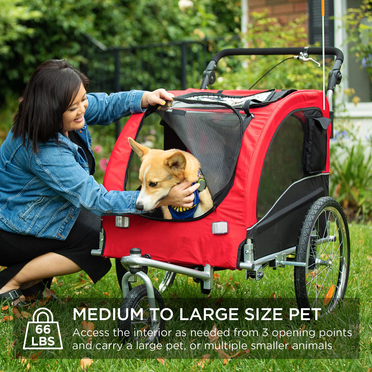 2-in-1 Dog Bike Trailer Pet Stroller Bicycle Carrier D2927