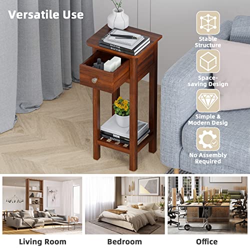 White Narrow End Table with Drawer & Shelf K241