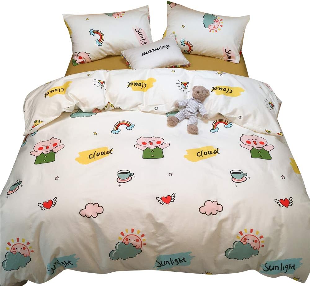 Rainbow Twin Cotton Duvet Cover with Zipper Ties, 1 Comforter Cover 2 Shams Z930