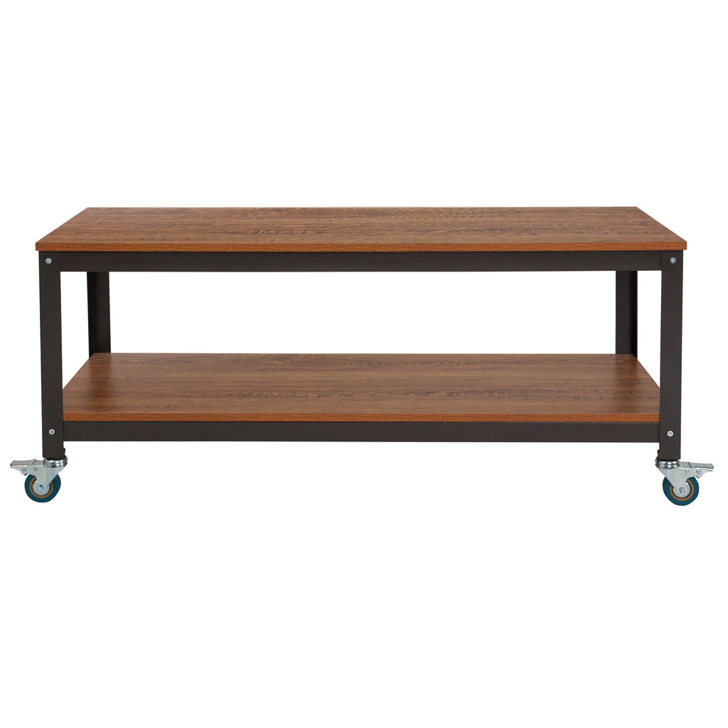 Brown Oak Wood Grain TV Stand with Metal Wheels Y697661