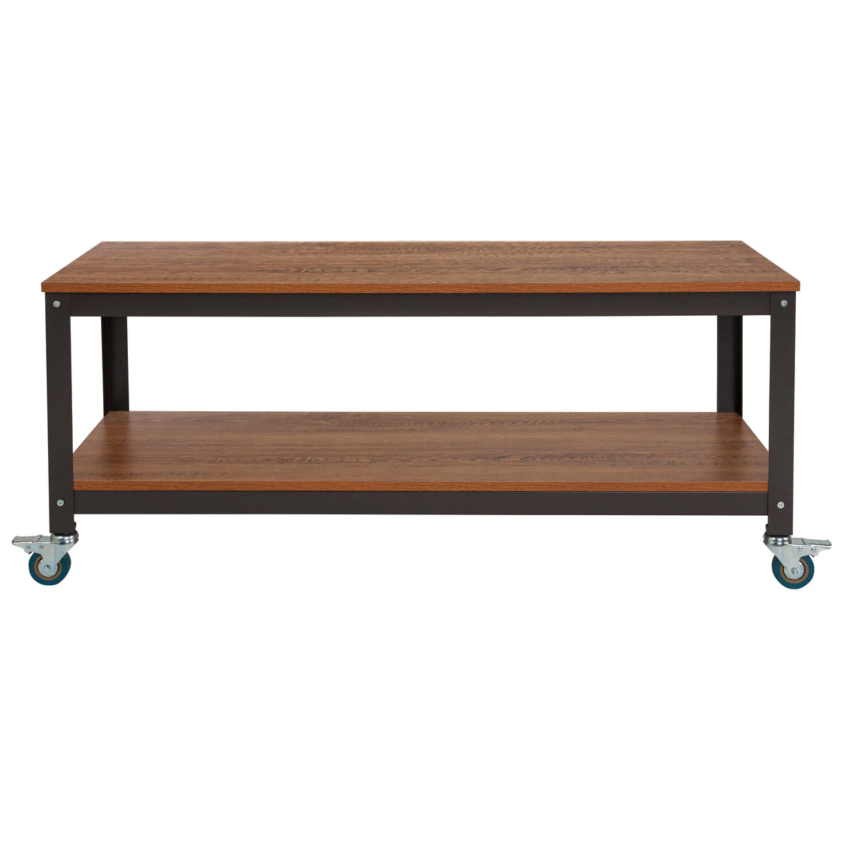 Brown Oak Wood Grain TV Stand with Metal Wheels Y697661