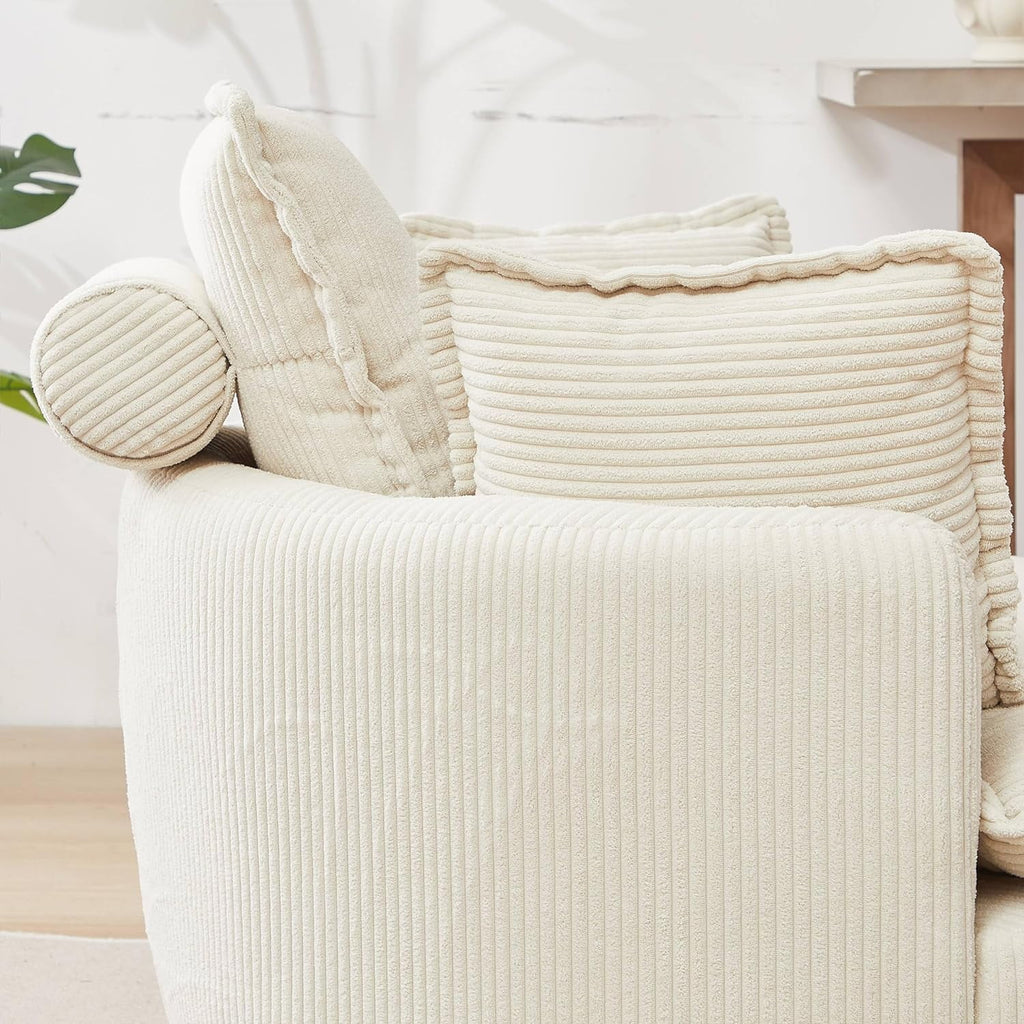 Beige Corduroy Tufted Swivel Accent Chair with Ottoman G2864