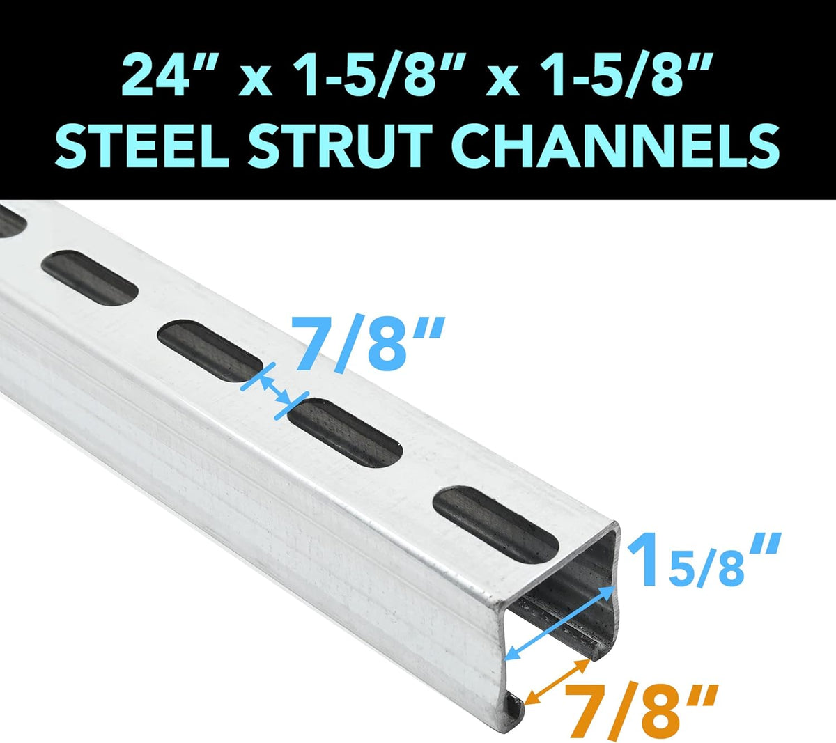 (2-Pack) 5 Feet x 1-5/8" Metal Strut Channels with Pre-Galvanized Zinc Coating - 12 Gauge Solid Strut Channels - Half Slotted Back Channels Pack of 2 J783