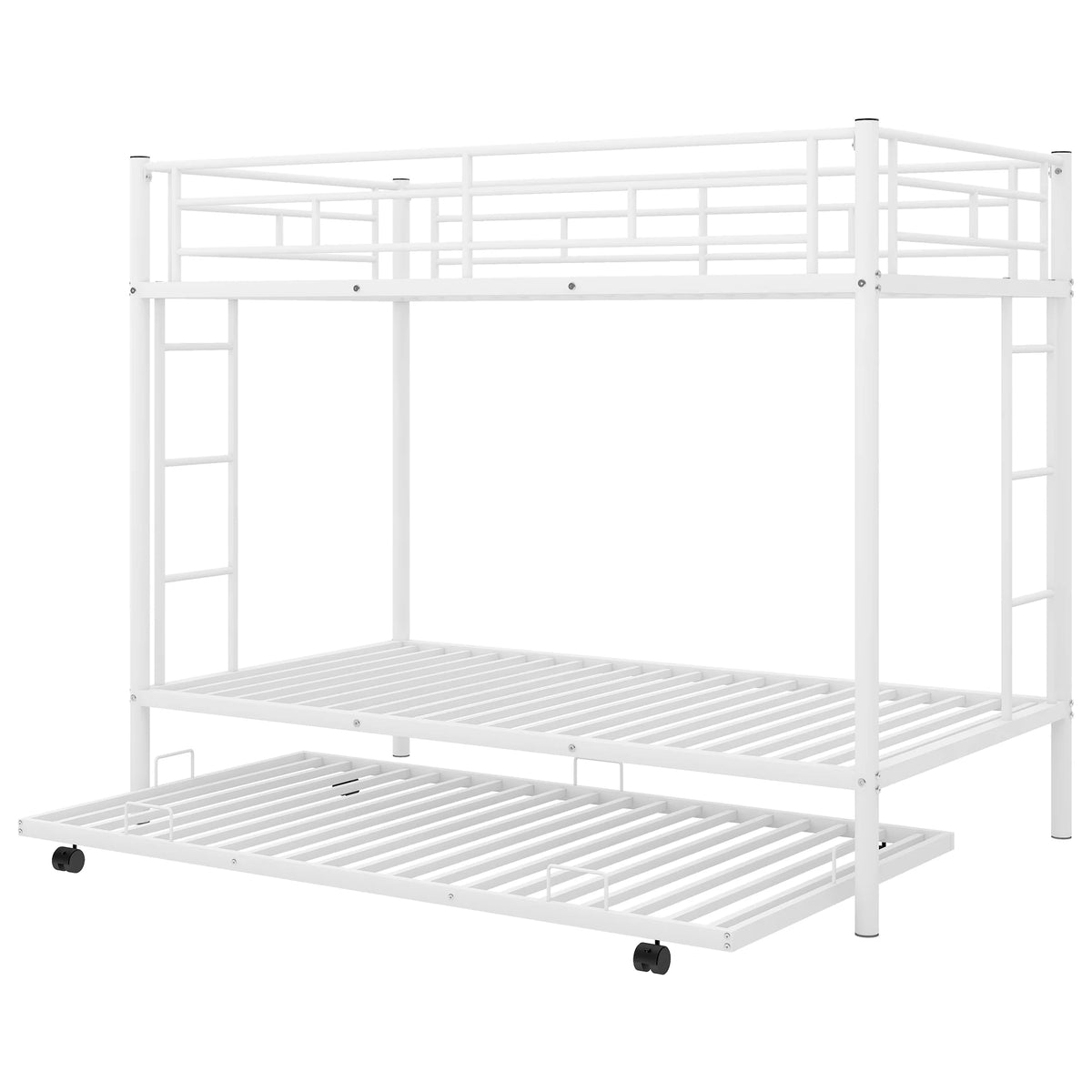 White Metal Twin over Twin Bunk Bed with Trundle P604