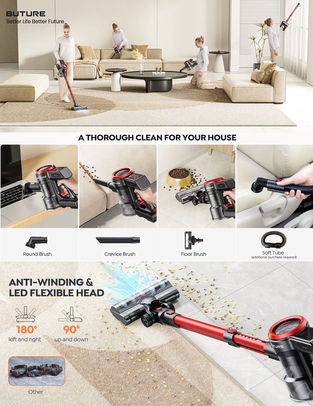 Cordless Stick Vacuum Cleaner 450W 38Kpa Detachable Battery X6882