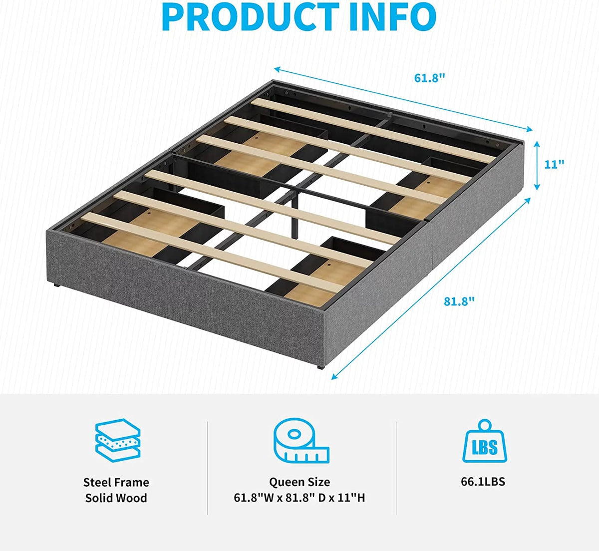 Cal King Size Platform Bed Frame with 4 Storage Drawers Cotton Linen Fabric Dark Grey P408123