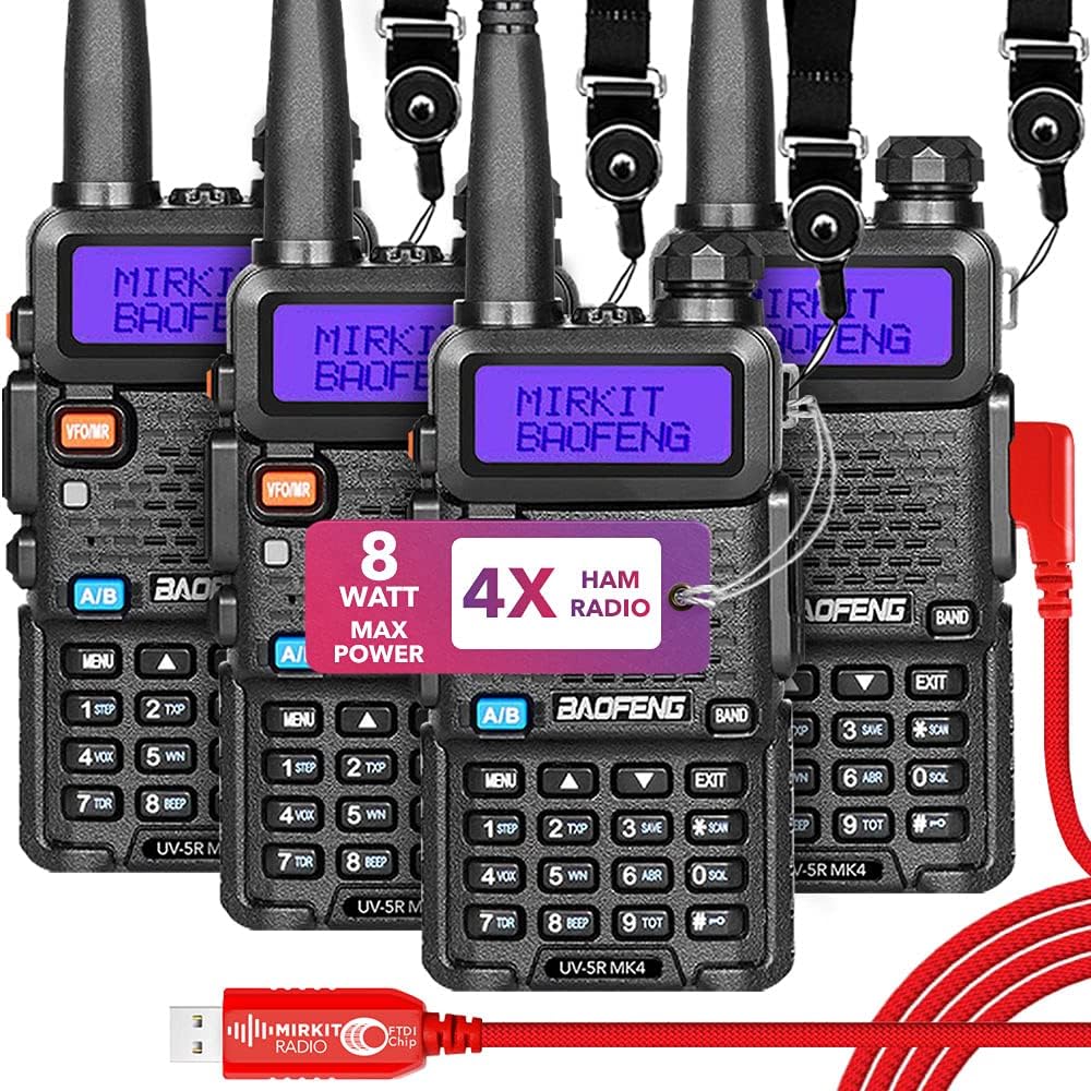 Baofeng Radio UV-5R MK4 8 Watt Max Power with 3800 mAh Handheld Mic Programming Cable and Software - Extra Pack B177