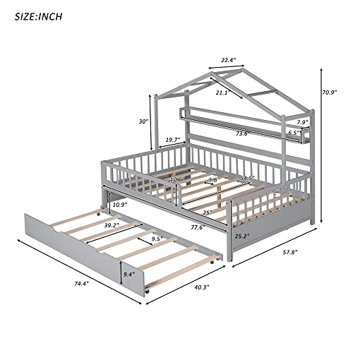 Pink Full Size Wooden House Bed with 2 Drawers Q770