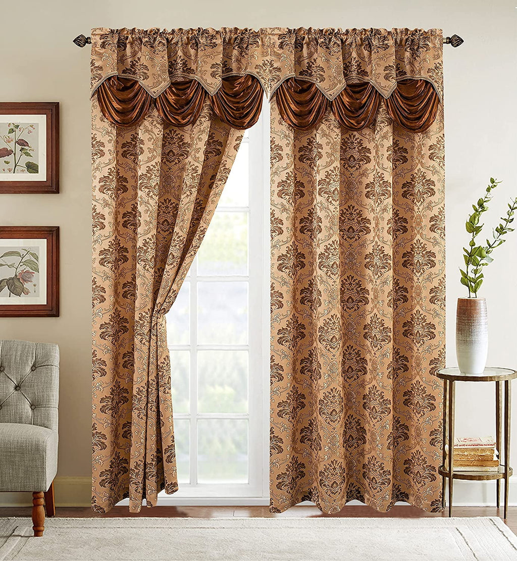 Curtain Window Panels with Attached Valance, Set of 2, 54 x 84 inch, Gold/Brown M988985