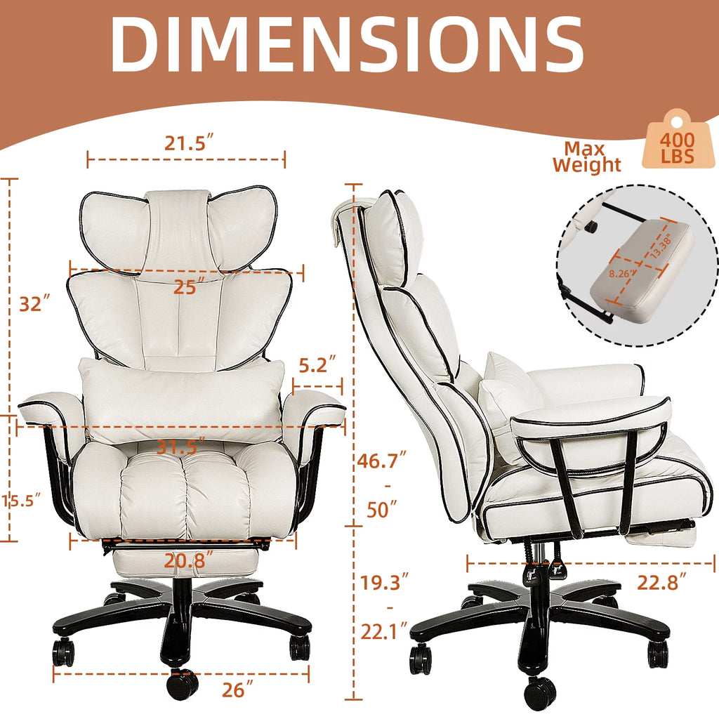 Big and Tall Ergonomic PU Leather Reclining Office Chair with Footrest B2725