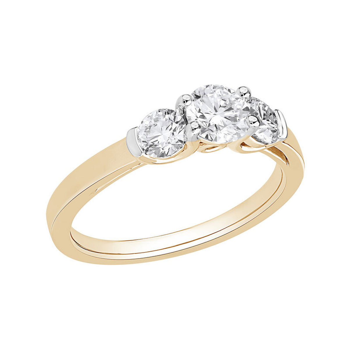 0.95 Carat Lab Grown Diamond 3 Stone Engagement Ring, 14K Solid Yellow Gold, Size 7 F7113