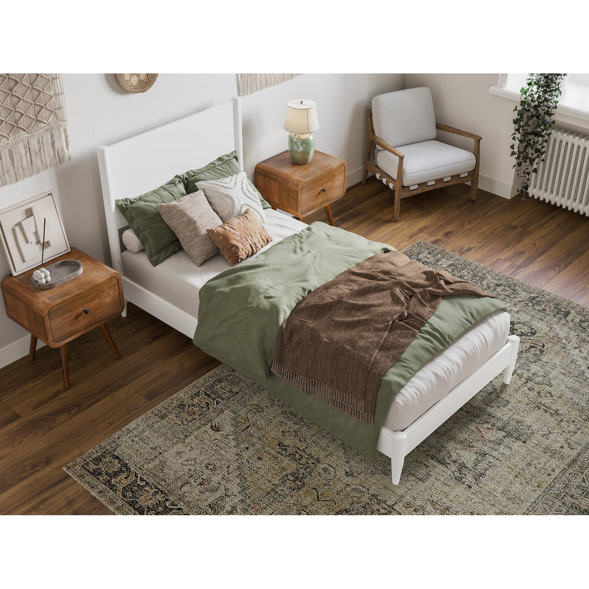Twin XL Wood Low Profile Platform Bed in White H960749
