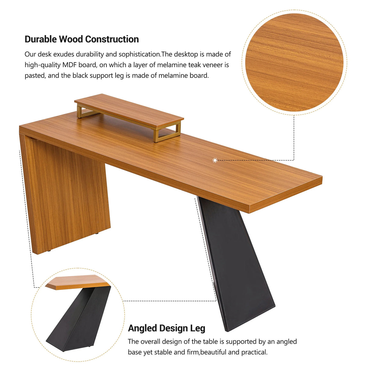 63" Rustic Industrial Wooden Writing Desk with Monitor Stand H867306