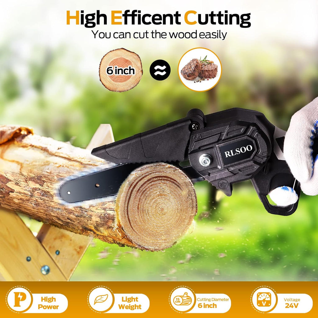 6 Inch 24V Cordless Mini Chainsaw with 2 Batteries and 2 Chains A5902