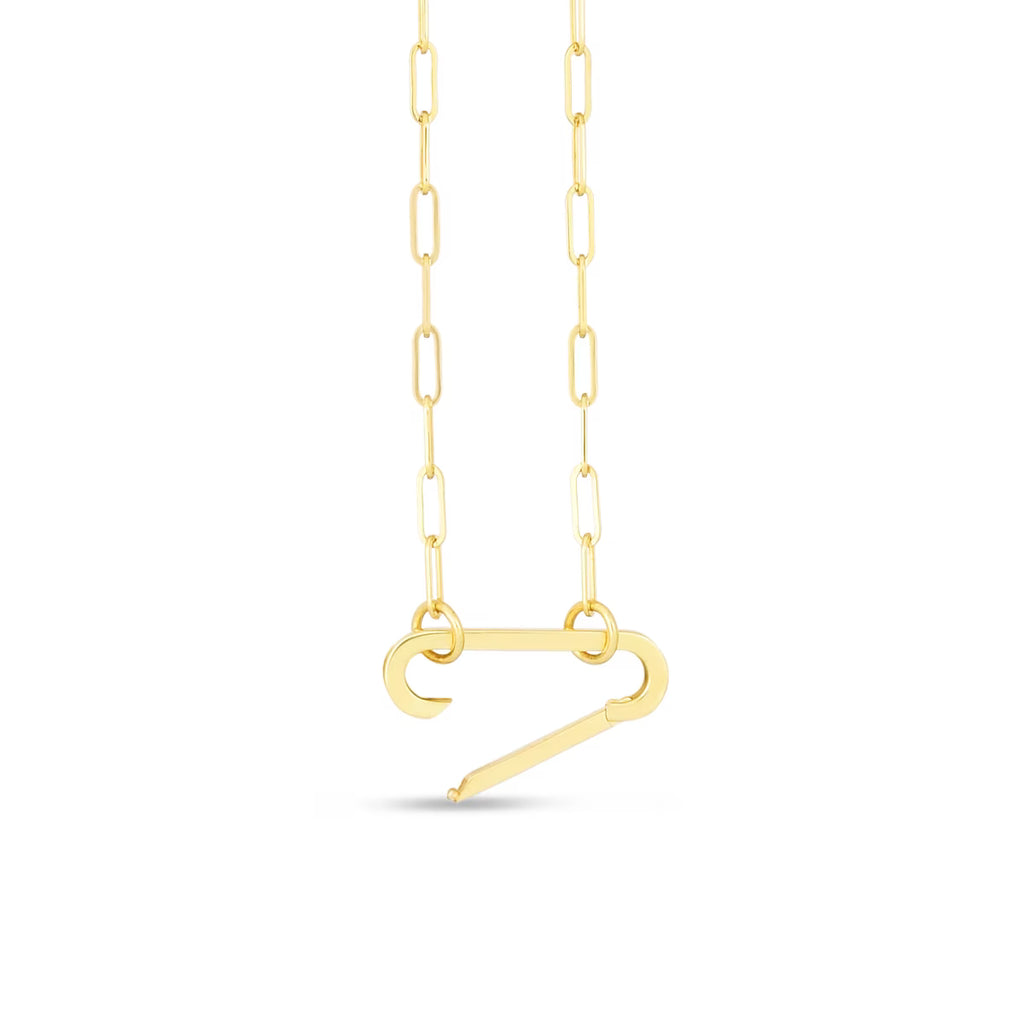 14K Yellow Gold Elongated Link Paperclip Necklace with Push-lock Clasp - 18" R41280