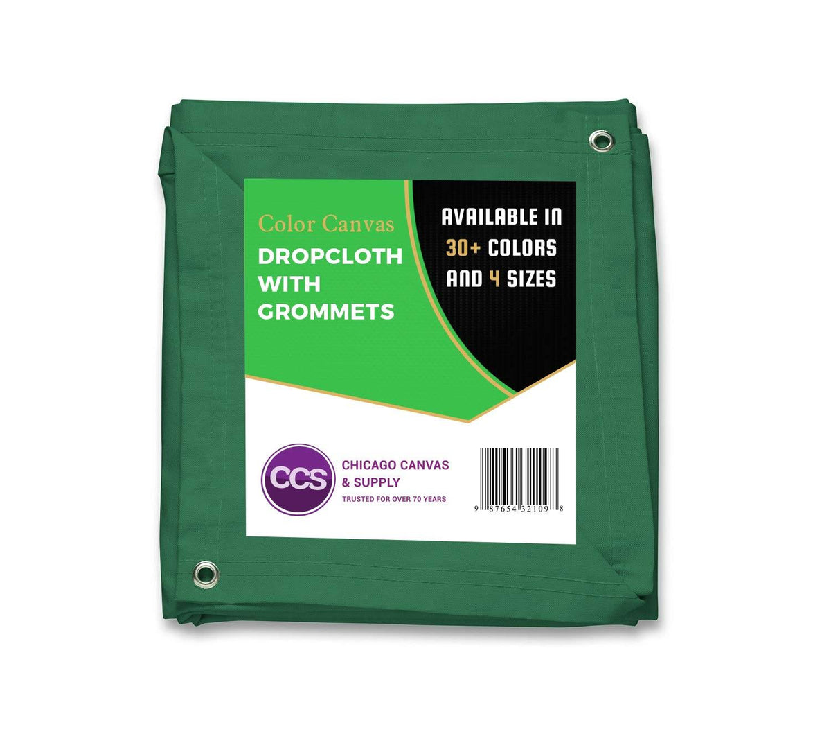 10 Ounce Canvas Cotton Drop Cloth with Grommets, Green, 8 by 10 Feet P13142