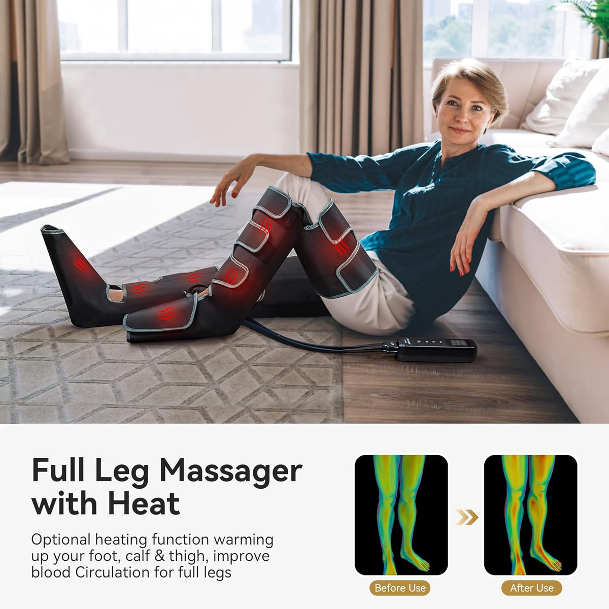 Full Leg Massager with Heat, Air Compression Massager for Foot Calf & Thigh S90372
