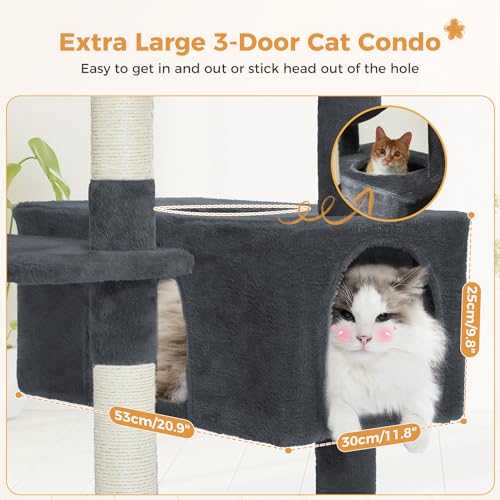 53.5 Inches Pink Cat Tree with Hammocks and Scratching Posts Z2066