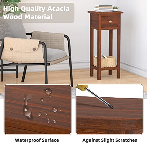 White Narrow End Table with Drawer & Shelf K241