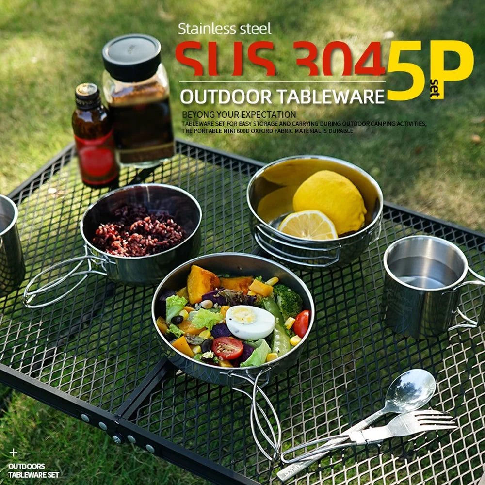 5pcs Stainless Steel Camping Cookware Set S1913