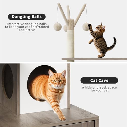 Oak Brown Cat Tree with Litter Box Enclosure Q55076