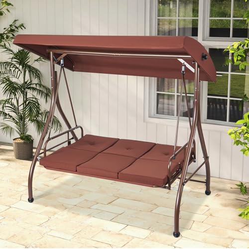 3-Seat Converting Canopy Patio Swing Chair with Cushion G74651