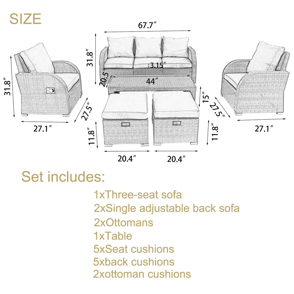 6 Piece Rattan Outdoor Sectional Seating Group with Cushions H40141