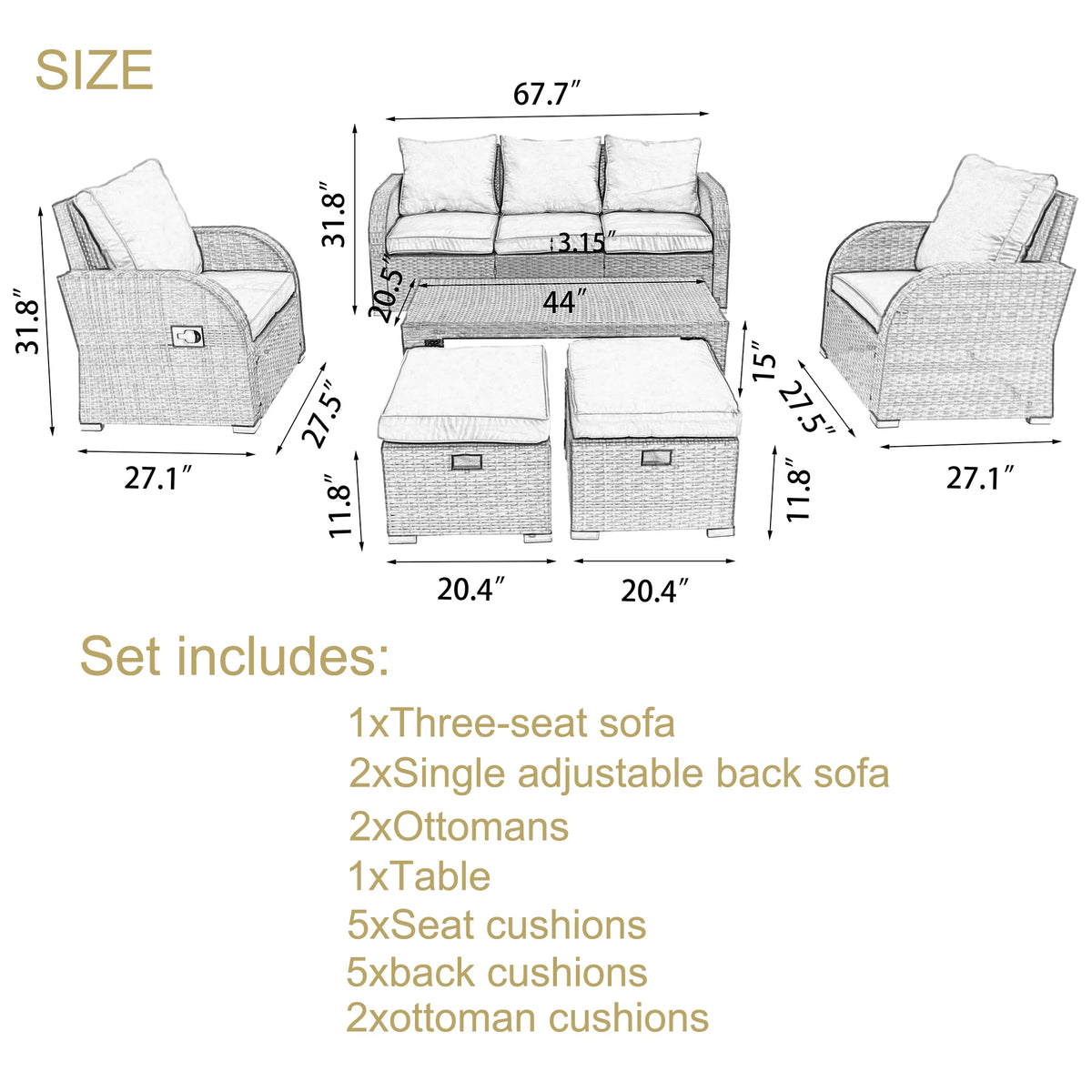 6 Piece Rattan Outdoor Sectional Seating Group with Cushions H40141