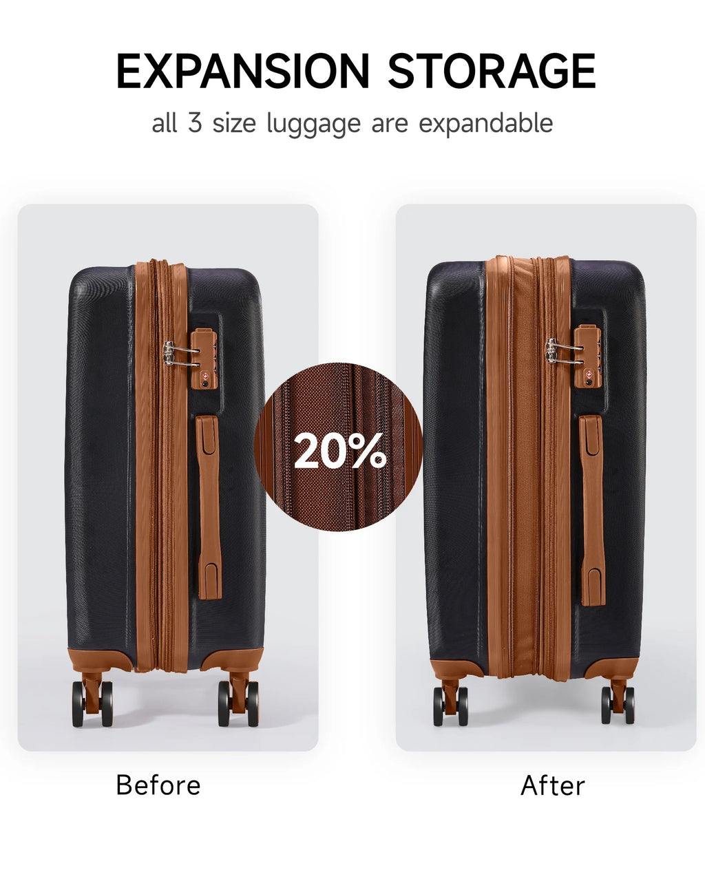 20" Expandable Carry on Luggage Lightweight Suitcase with Duffle Bag R635