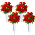8 Bunches Silk Artificial Rose Bouquet with Grave Vase (White, Red) Q54732