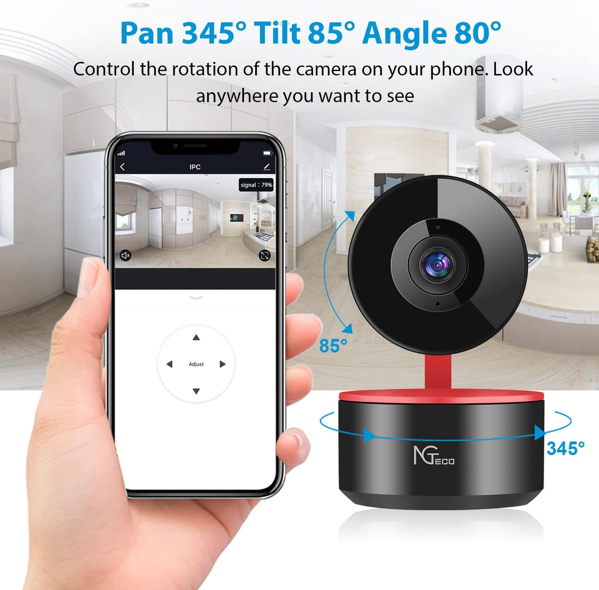 Indoor WiFi Security Camera 1080P Night Vision 2 Way Audio C53446