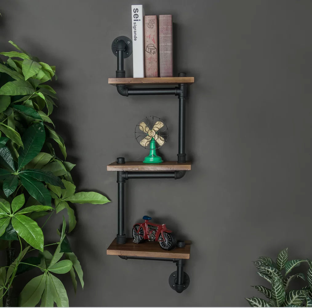 Black 3 Tier Wall-Mounted Pipe Shelves H63332