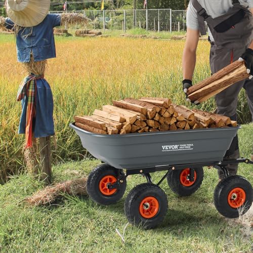 Gray 4 Cu.Ft. 600lbs Poly Garden Cart Dump Wagon with Steel Frame O96422