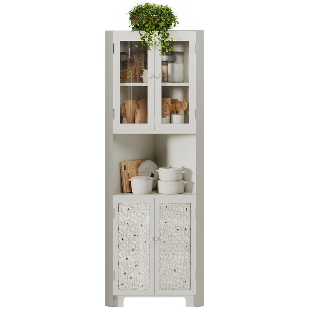 White 4 Door Tall Corner Storage Cabinet E400764
