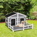 Wood Large Dog House Elevated Pet Shelter with Porch Deck V144