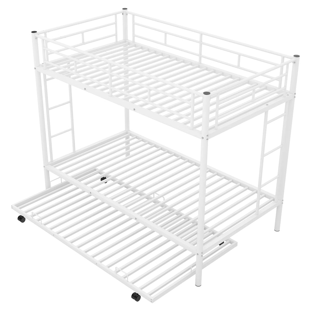 White Metal Twin over Twin Bunk Bed with Trundle P604