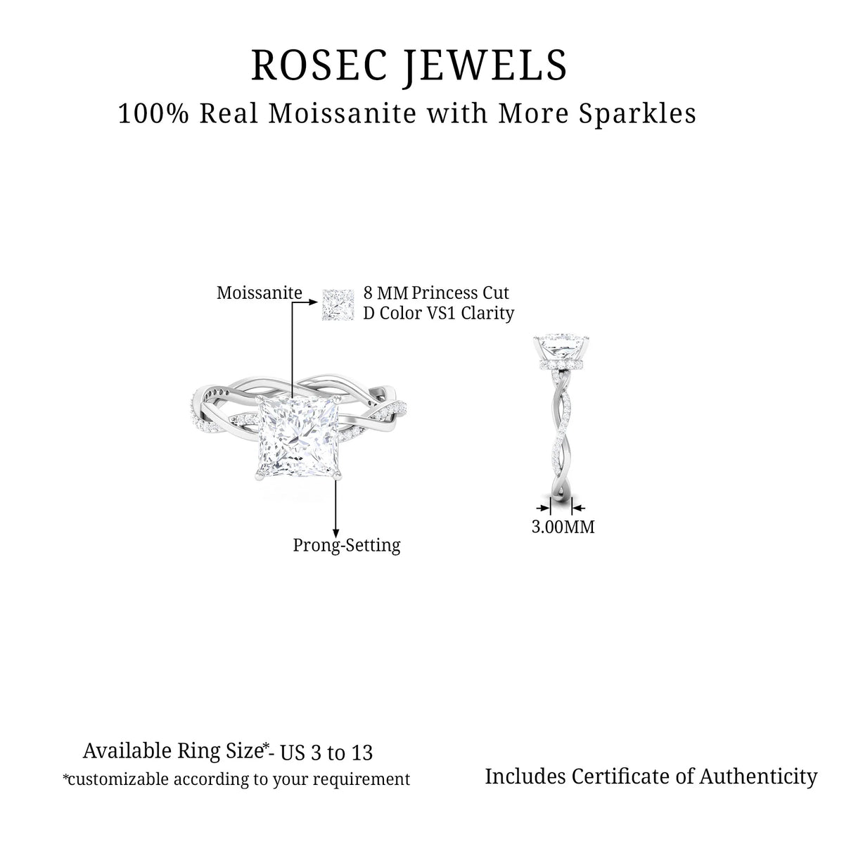 10K Yellow Gold Princess Cut Moissanite Engagement Ring G43458