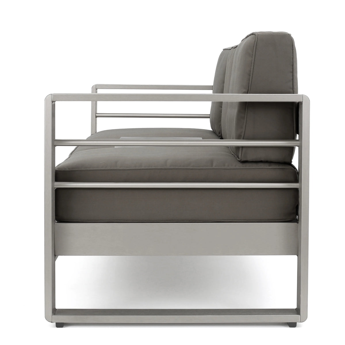 Light Gray and Gray 7 Seater Aluminum Chat Set with Fire Pit Q525787