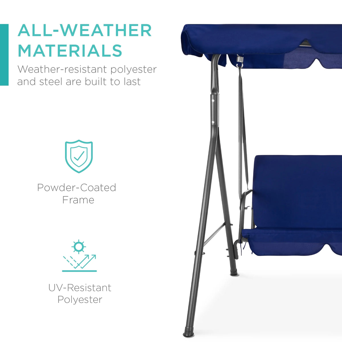2-Person Convertible Canopy Swing Glider Lounge Chair with Removable Cushions Blue Z678900